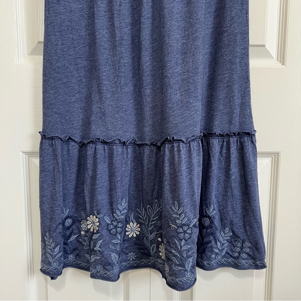 NEW Johnny Was Lei Lei Smocked Tier Dress Embroidered V-Neck Navy Blue Medium - Picture 8 of 13